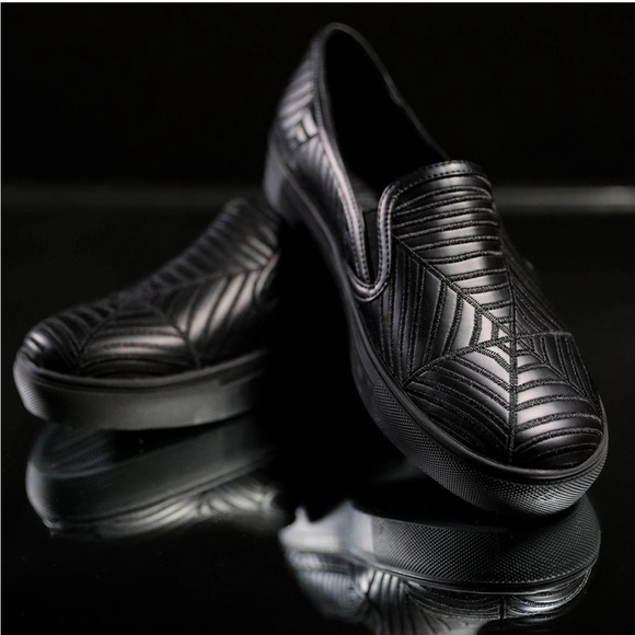 Charla Tedrick Shoes - Black Spiderweb goth Quilted Slip-On Sneakers for Women
